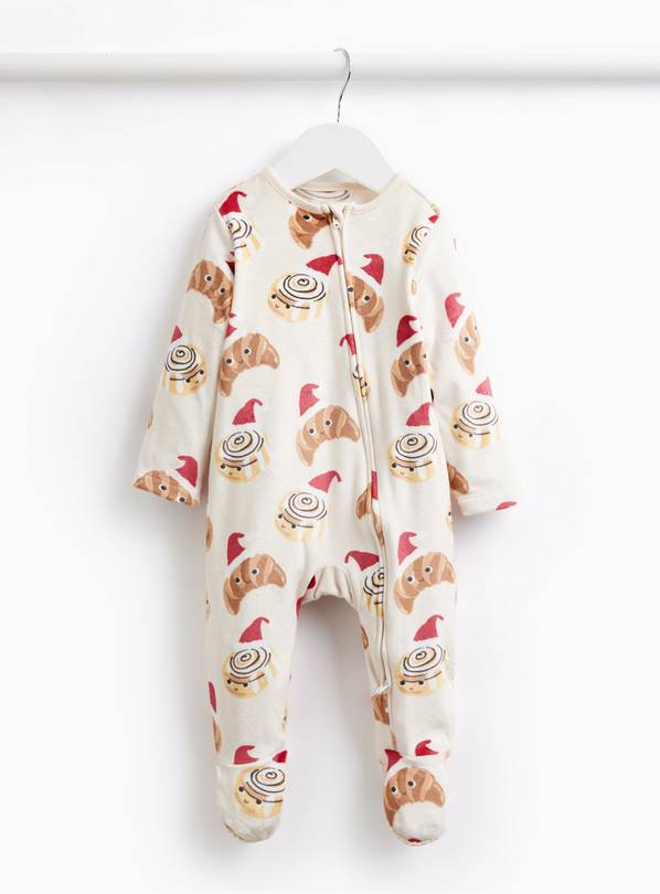Matching Family Christmas Croissant Printed Slinky Fleece Sleepsuit  Up to 3 mths